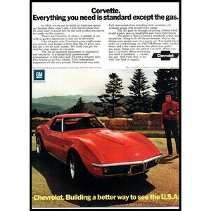 1972 Corvette Convertible Hardtop Vintage Print Ad Smoky Mountains Park Wall Art